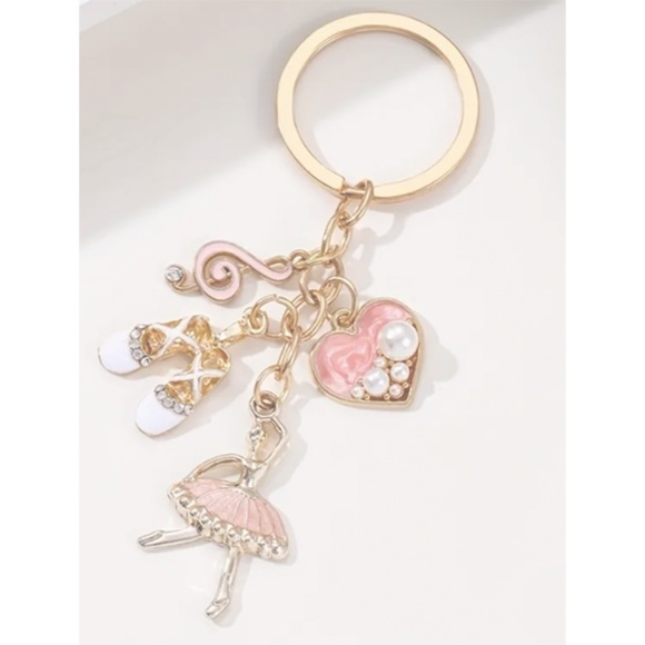 Ballerina Key Ring With Accessories - Heart W/Faux Pearl, White Ballet Shoes-NWT - Picture 2 of 5